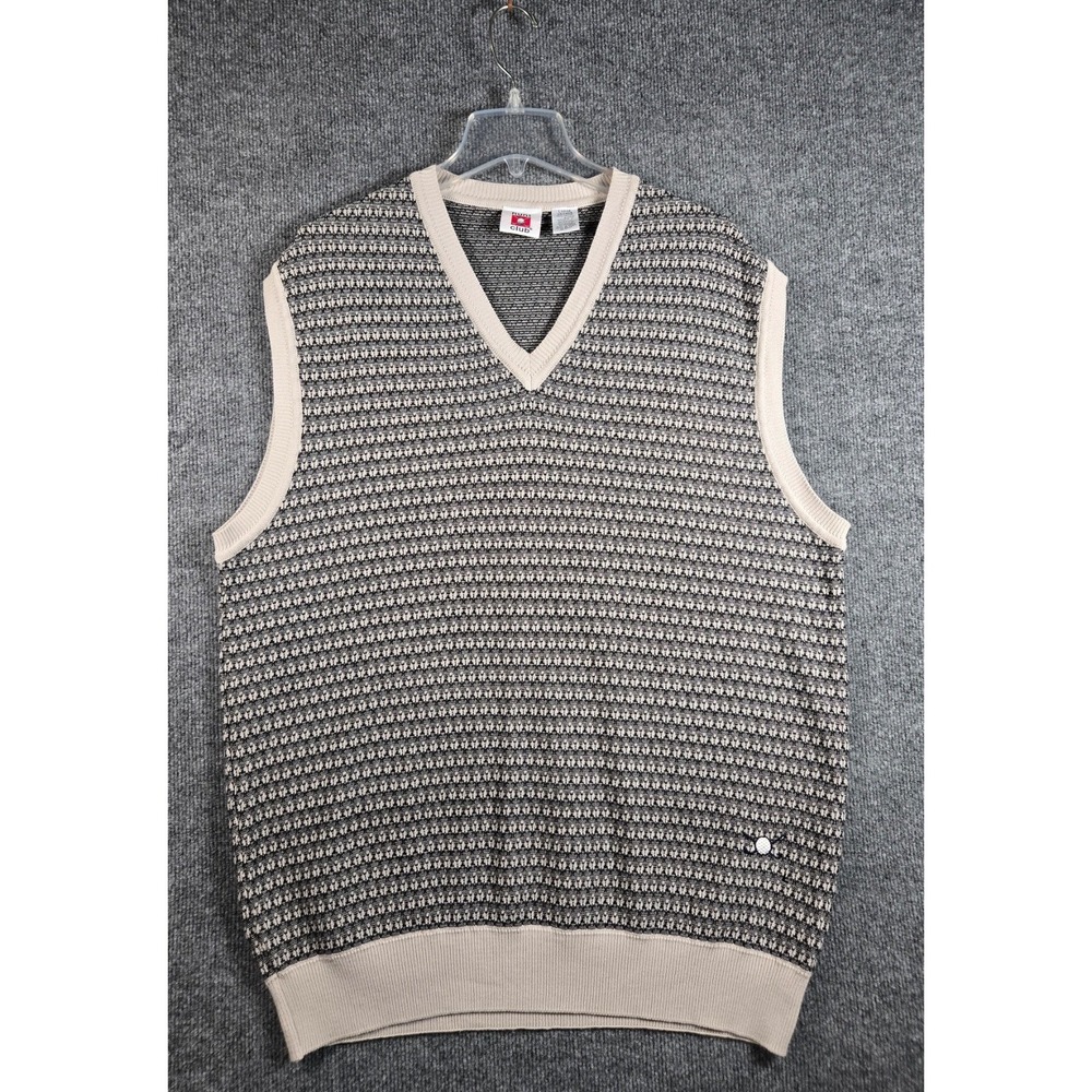 Vintage Hunt Club Men's Large Golf Sweater Vest Gray Black 100% Cotton V-Neck